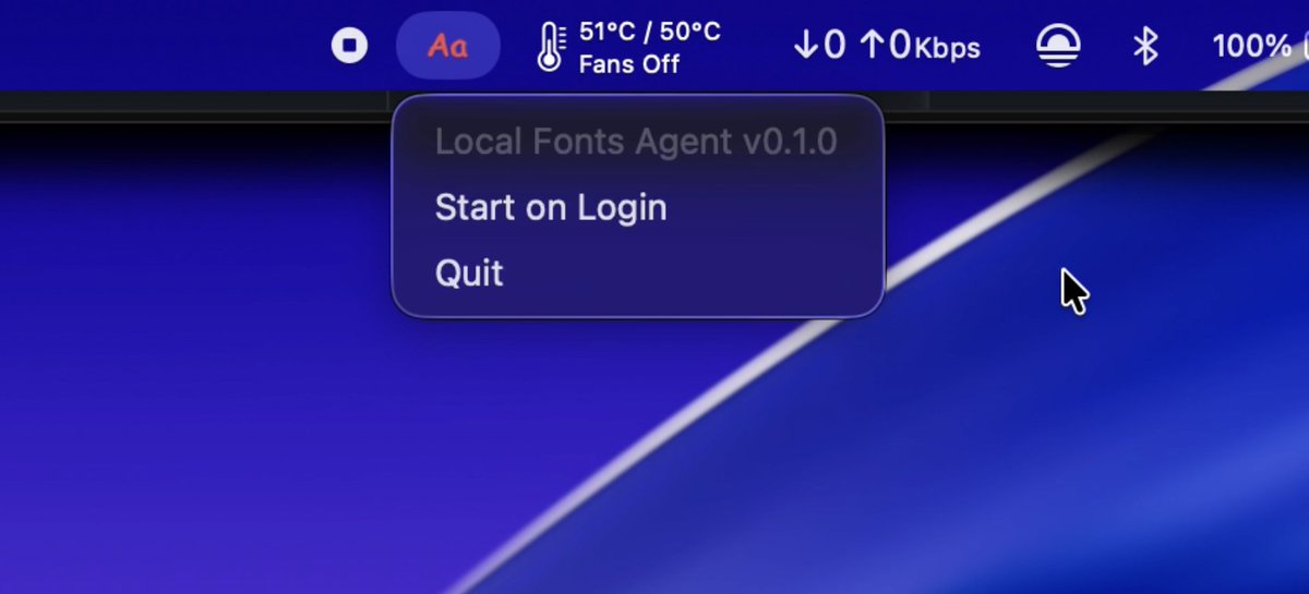Local Fonts Agent tray menu running on macOS